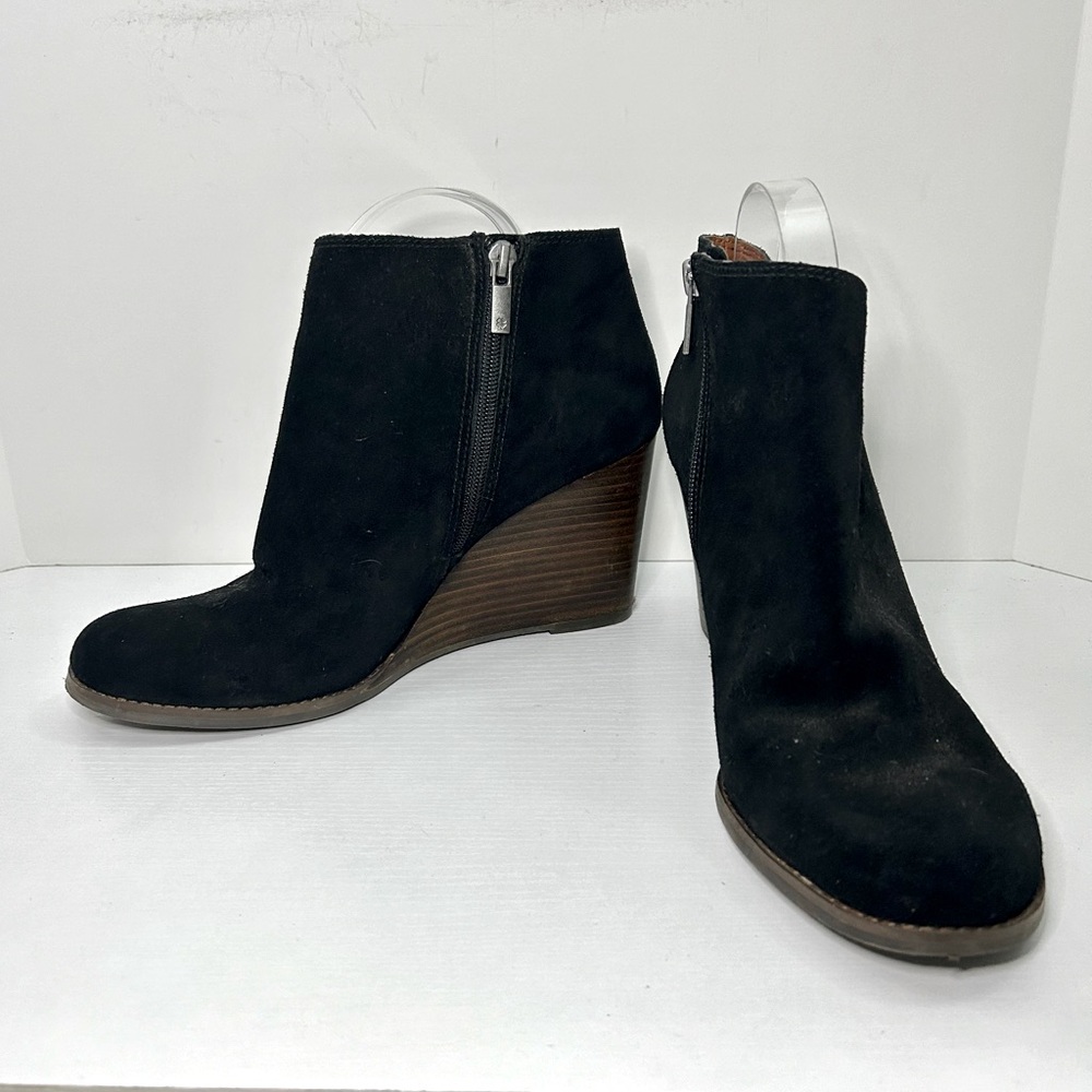 Lucky Brand Black Suede Leather Platform Ankle Boot Bootie Size 10